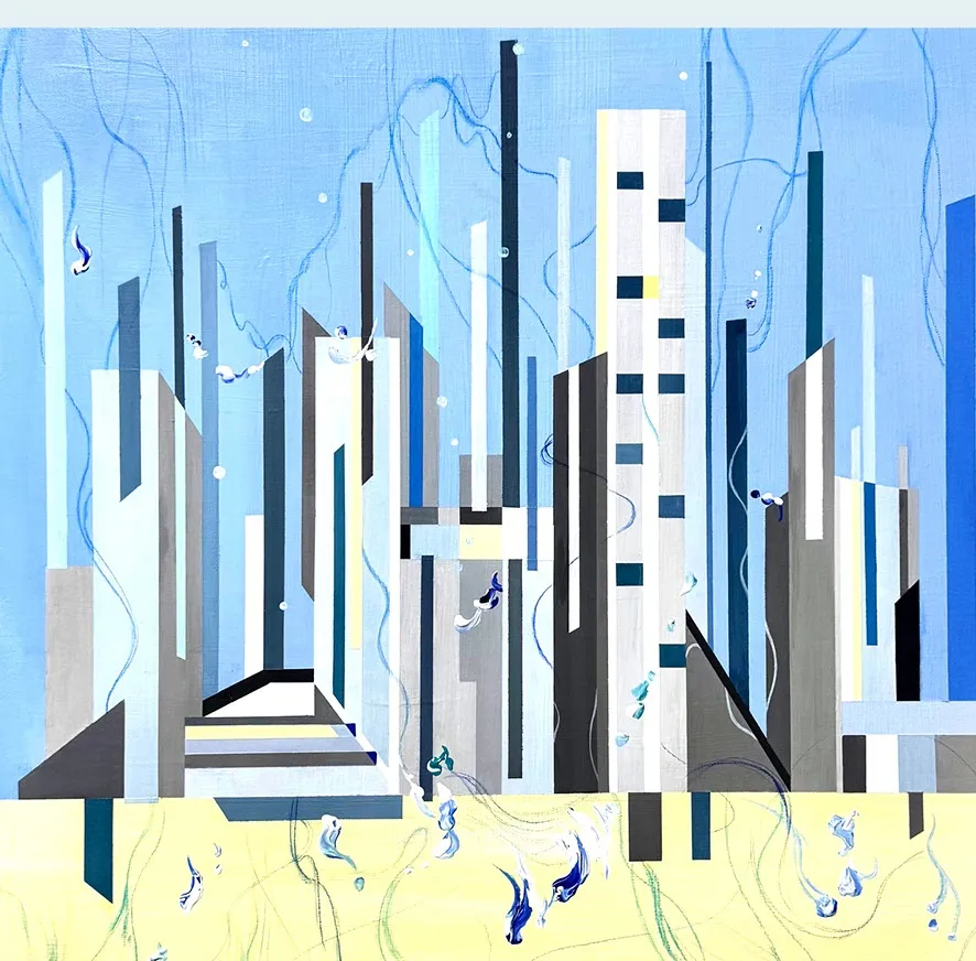 윤혜빈, City and peaple 2, 727x60.6cm, Acrylic and color pencil